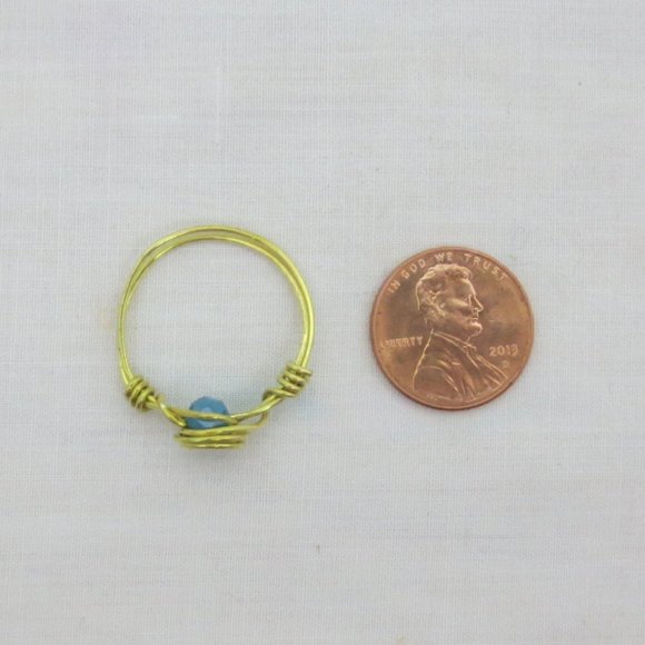 New Brass Wrapped Teal Crystal Hand Crafted Ring - Picture 6 of 9